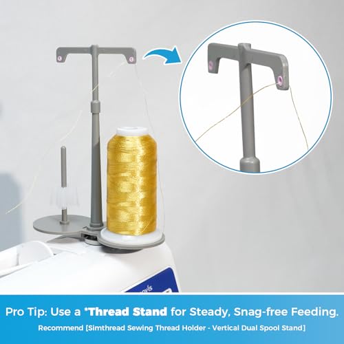 Simthread 2700 Yards Metallic Embroidery Machine Thread - Gold MS-002, 40wt High-Sheen King Spool, Smooth Running & Break Resistant for Commercial & Home Embroidery Machines - color: Gold MS-002
