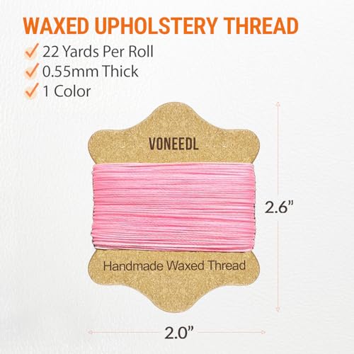 Upholstery Repair Kit: Waxed Sewing Thread (Pink Color) & Heavy Duty Needles (11 PCS) for Leather, Canvas & Quilting Thread - color: Pink