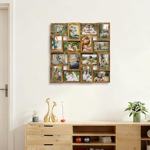 J.M.Deco Collage Picture Frames for Wall 16 Opening, Large Photo Frame Collage Wall Hanging for 4x6 Photo, Reunion Friends Family Memory, Christmas Gift - Retro Gold - color: Retro Gold, size: 16 Opening
