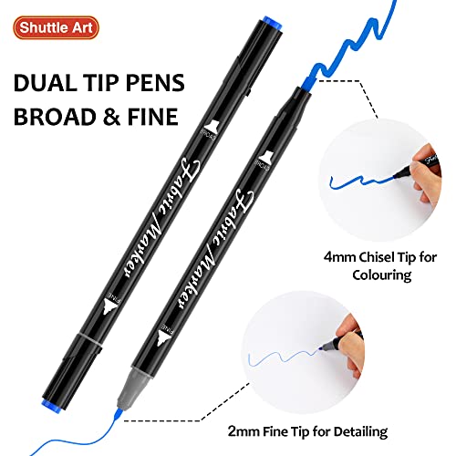 Shuttle Art Fabric Markers Pens, 30 Colors Dual Tip Fabric Marker Permanent No Bleed Markers for T-Shirts Sneakers, Non-Toxic & Child Safe Shirt Pens for Adult Painting Writing - color: 30 Colors