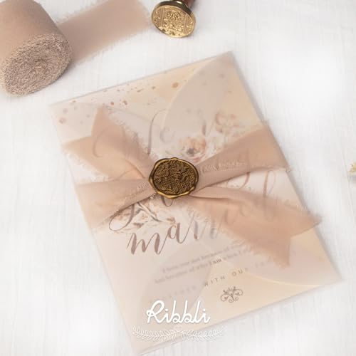 Ribbli Chiffon Silk Ribbon, 1.5 inch x 30 Yard, Cream/Champagne/Beige Fringe Chiffon Ribbon for Wedding Invitations, Bridal Bouquets Wrapping, Flower Arrangement Decoration - color: Cream/Champagne/Beige