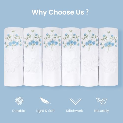 Selected Hanky Women's Cotton Handkerchiefs, Ladies Hankies, Blue Floral - color: Blue Floral