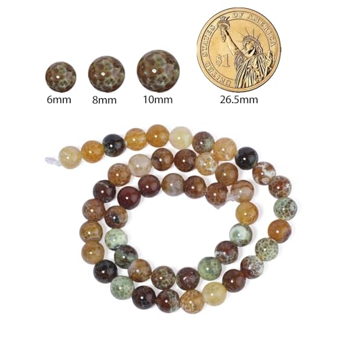45pcs Round Loose Brown Fire Agate Beads for Bracelet Beads，8mm Gemstone Bead Round Loose Stone Beads for Jewelry Making DIY Bracelet Necklace Earrings - color: brown fire agate, size: 8mm