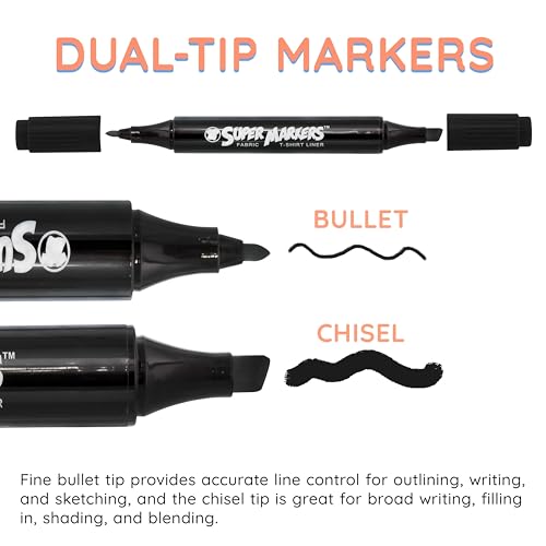 U.S. Art Supply Super Markers Black Dual Tip Fabric Markers - style: 6-Marker Black Set