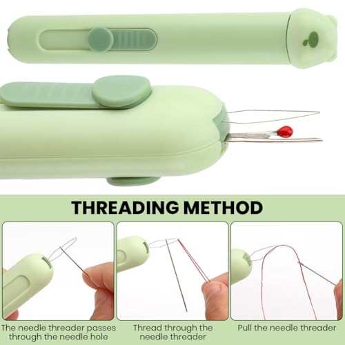 3 in 1 Automatic Needle Threaders Seam Ripper, 2Pcs Quilting Supplies Sewing Kit with Needle Storage for Sewing Crafting Thread Removing(Color:Green+White)