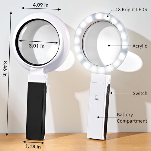 JARLINK Magnifying Glass with Light and Stand, 3 Modes Foldable Magnifier