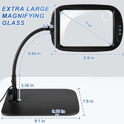 10X 30X 7'' Extra Large Magnifying Glass with Light and Stand, 5 Color LED