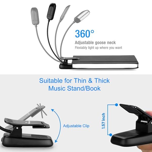 Vekkia 14 LED Rechargeable Book Light for Reading at Night - color: Jet Black