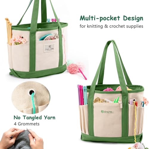 MYBAGZING Yarn Bags for Crocheting,Canvas Crochet & Knitting Tote Organizer - color: Lime, size: Medium-12.5“