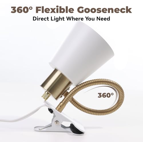 LALISU Desk lamp Eye-Caring Table Lamps 360°Rotation Gooseneck Clip on Lamp - color: White and Gold