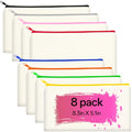 ZeeDix Small Canvas Zipper Pouch for Makeup Pencil Travel Storage 8.3x5 In - color: Beige-Color Zipper, style: 8 Pcs