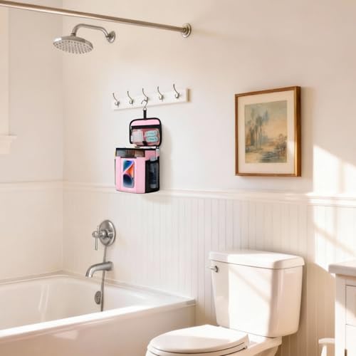 Lifewit Mesh Shower Caddy, Hanging Bathroom Organizer with PVC Phone Bag - color: Pink, size: M(8.3"L x 6"W x 10"H)