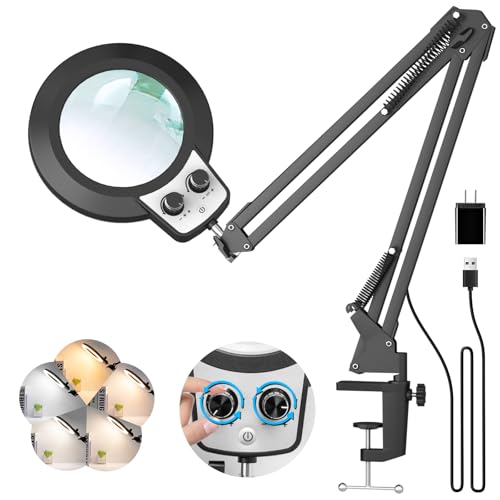 KIRKAS 12X Magnifying Glass with Light and Stand, Overhead Dual Knob - size: 12X 22 INCH Clamp