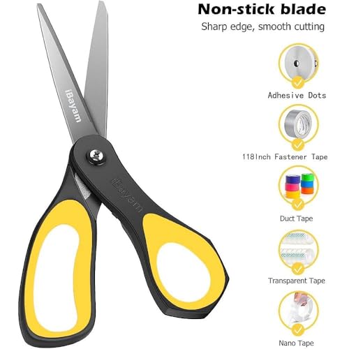 iBayam 8.5" All Purpose Nonstick Scissors, Titanium Scissors for Kids Craft - color: Yellow, Blue, Red, size: 3-Pack