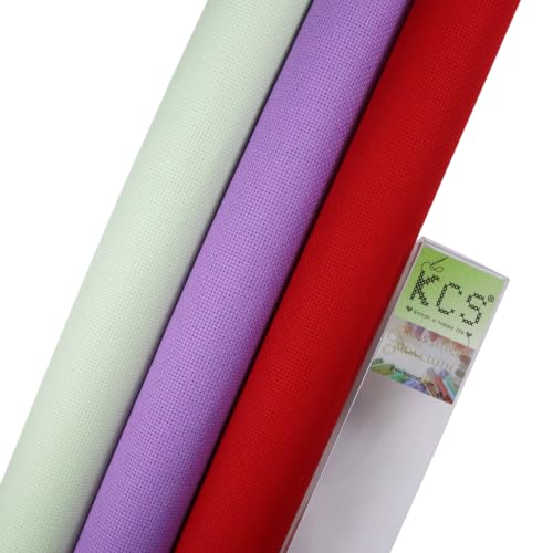 KCS 3 pc of 15" x 18"(38cmx45cm) 16 Count Cross Stitch Cotton Aida Cloth Needlework Rolled Fabric Box,16CT,Light Green+Lavender+Red - color: Light Green+lavender+red, size: 16CT