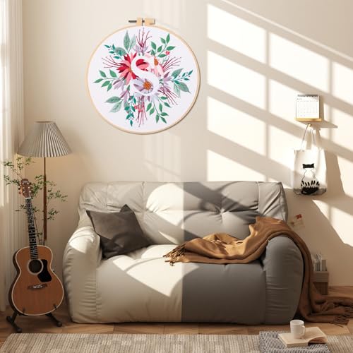 IUHUI Embroidery Kit for Beginners Adults - 26 Floral Letters Easy Patterns, DIY Hand Stitching Embroidery Set with Hoop (Flower and Grass Letter S) - color: Flower and Grass Letter S