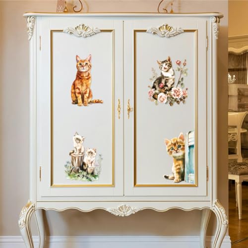 Peacoblue Cute Cats Rub On Transfers for Furniture Craft 6"x12" - style: Cute Cats