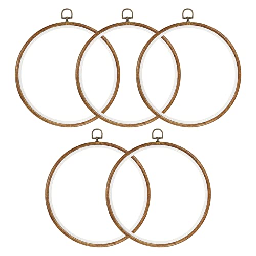 PATIKIL 5 Pieces 10 Inch Embroidery Hoops Frame Round Imitated Wood Circle Cross Stitch Hoop Ring for Embroidery Art Craft Handy Sewing Decoration - size: 10 Inch