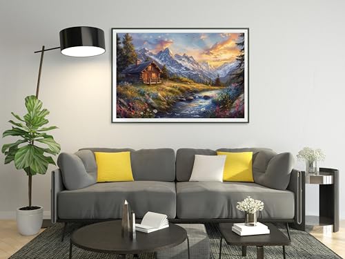 Moohue 14ct Counted Cross Stitch Kits for Adults Mountains House River Printed Stamped Cross Stitch Patterns Kits Cross Stitch Supplies (Beautiful Mountains House River) - color: Beautiful Mountains House River