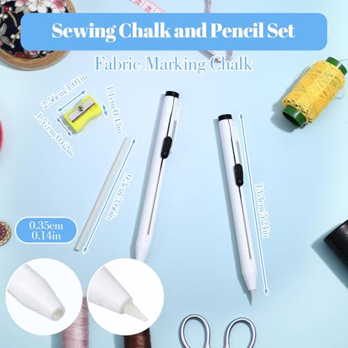 28 Pcs Chalk Pencil Refillable Cartridge Set, Sewing Fabric Pencils and Fabric Marker Pens with Cartridge Sharpener, White Tailors Chalk Pencil for Quilting Dressmaking DIY Craft