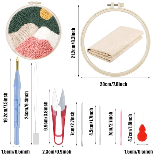 Woohome Punch Needle Kit Included Plastic Hoops, Punch Needle Cloth, Color Yarn and Punch Needle Tools for Adults, Beginners (Mountain Scenery) - color: Color 28