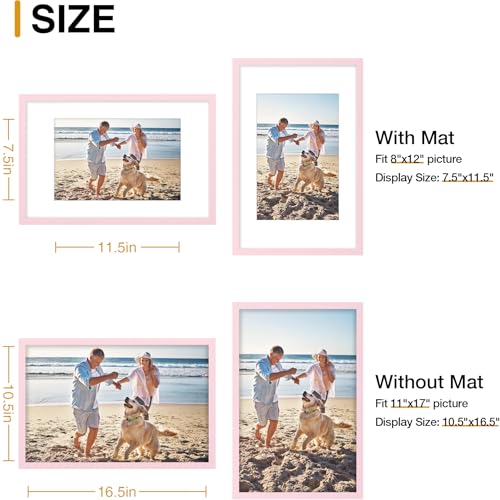 decorUhome 11x17 Picture Frame Fits 8x12 Photos with Mat, Pink - color: Pink, size: 11x17