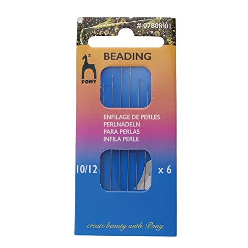 Pony Beading Needles, Size 10 and 12 Assortment, Pack of 6, Box of 5 Packs, 4.5 Inches, Made in India, Use for Loom Weaving Beadwork, Off-Loom Stitching and Jewelry Making with Seed Beads