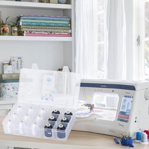 [Box-Upgraded] Machine Embroidery Thread 1000M 9*White 001 + 6*Black 900, with Storage Box Polyester 15 Spools Set for Embroidery Quilting Machine - color: 9White+6Black