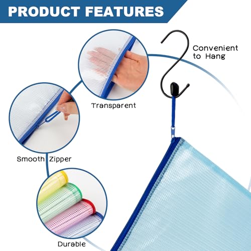 MAQIHAN Mesh Zipper Pouch Bags - A5 Clear Zipper Pouches for Organizing - size: 6.8 x 9.4 Inch