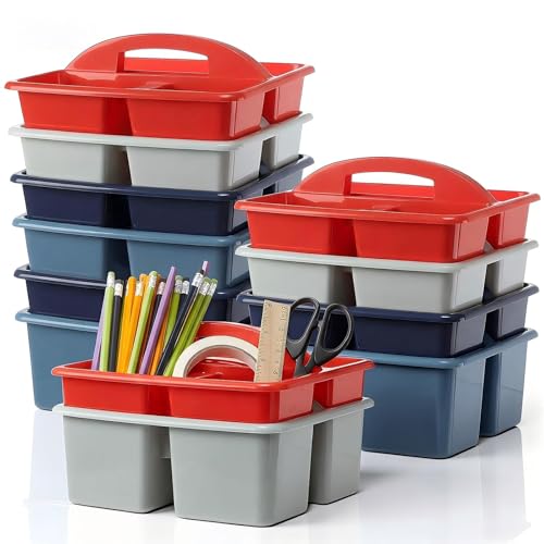 Kathfly 12 Pack Classroom Caddy Organizer with Handle Bulk, Blue Red - color: Blue Red