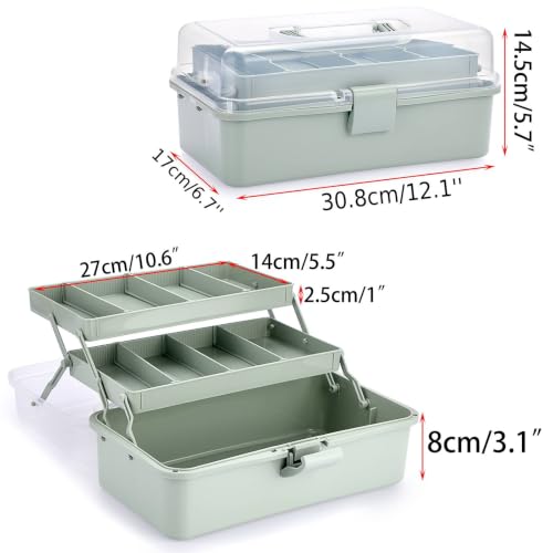 BTSKY 3-Layer Plastic Dividing Storage Box Craft Organizer and Storage - color: Haze Green