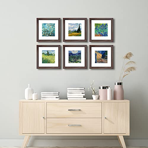 8x8 Walnut Picture Frame Set of 6 with Real Glass for Pictures 5x5 with Mat or 8x8 Without Mat, Wall or Tabletop Gallery Photo Frames - color: Walnut, size: 8x8(set of 6)