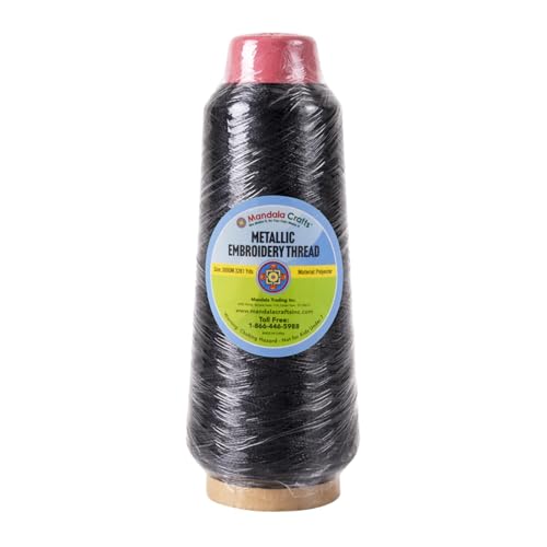 Mandala Crafts Metallic Black Embroidery Floss for Sewing, 3281 Yard Spool - color: Black, size: 3000M 3281 Yard