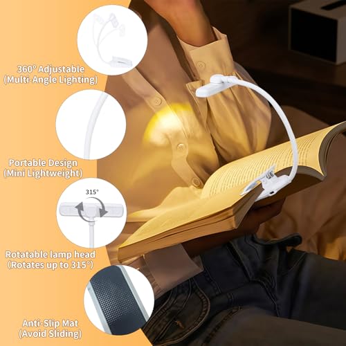 24 Led Rechargeable Book Light For Reading In Bed-Eye Caring 3 Color Temperatures,80 Hrs Runtime Lightweight Clip-On Lamp, Perfect For Kids, Book Lovers, And Student Gifts (White, Rotating) - color: White, size: Rotating