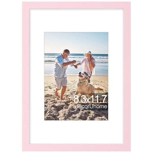 decorUhome A4 Picture Frame Fits 6x8 Photos with Mat, Pink - color: Pink, size: 8.3x11.7