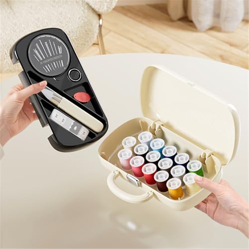 FKOG Sewing Project Kit, 151 Pcs Family Sewing Supplies Repair Organizer with Portable Retro Hard-Shell Case, 16 Multicolor Thread Spools, Needles, Buttons, and Accessories (Creamy White) - style: Creamy white