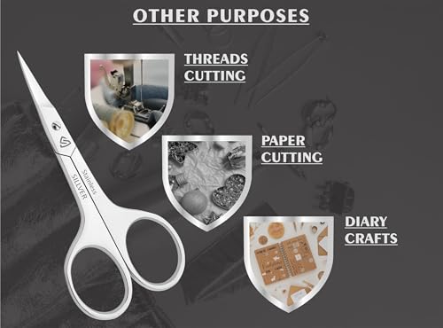 SILLVER Nail Scissors Curved Professional for Women and Men, Facial Hair Small Grooming Scissors for Nail, Eyebrows, Nose Hair, Mustache, Beard, Eyelashes, Dry Skin - Manicure Scissors - size: Heavy 6-1.5mm Blade Width