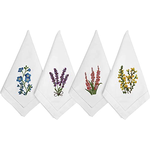 Embroidered Table Napkin, Mixed Color Hyacinth Bulbs Cloth Napkins 18x18 in - color: Mixed Color Hyacinth Bulbs