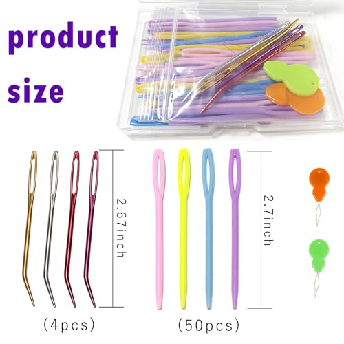 Jicslaew 56 Pcs Yarn Needles Set Assorted Yarn Needles Bent Tapestry Needle Weaving Needle, Curved Darning Needles, Knitting Needles for Sewing, Knitting, Crochet