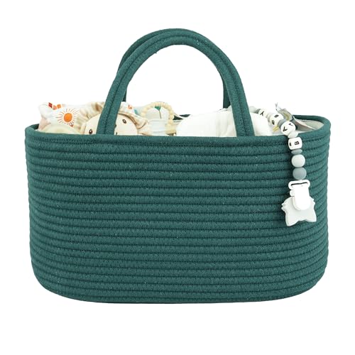XUANGUO Large Cotton Rope Baby Diaper Caddy Organizer Basket Dark Green - color: Dark green, size: Large