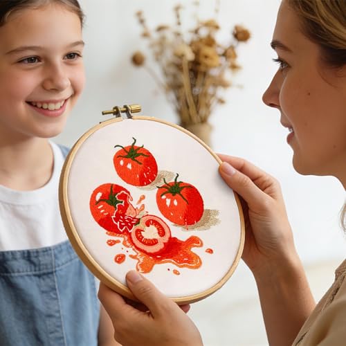 Tomato Embroidery Kits for Beginners Adults, Hand Embroidery Starter Kit, Cross Stitch Kits for Beginners DIY Craft Kits for Adults Women, Entire Set of Embroidery Supplies【Full-length Video Tutorial】 - color: H2059, size: 8Inch
