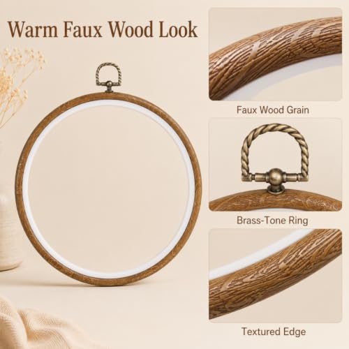 Embroidery Hoops 8 Inch Cross Stitch Hoop Faux Wood Round Frame 5 Pack