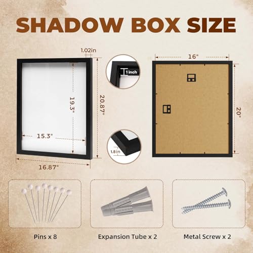 Muzilife 16x20 Large Shadow Box Wood Picture Frame, Tempered Glass, Black - color: Black, size: 16×20