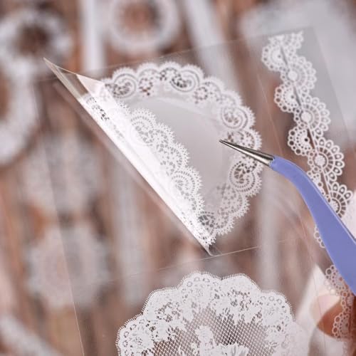 Lace Stickers for Scrapbooking, 30 Sheets Scrapbook Stickers Book for Wedding Invitations, Bridal Scrapbook Supplies, Transparent PET Stickers for Junk Journaling, Floral Embroidery Lace - color: Lace Floral Embroidery