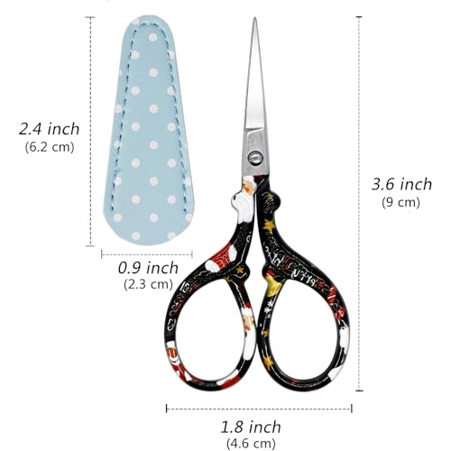 Small Sharp 3.6 inch Sewing Scissors with Leather Sheath Crafts Needlework - color: Black Christmas