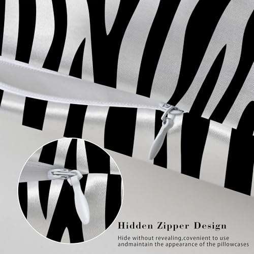 Satin Pillowcase for Hair and Skin Black and White Zebra Stripe Super Soft and Cooling Similar to Silk Pillow Case 1 Pack with Hidden Zipper Silky Soft Zippered Satin Pillowcase20 x30 - color: Black and White Zebra Stripe