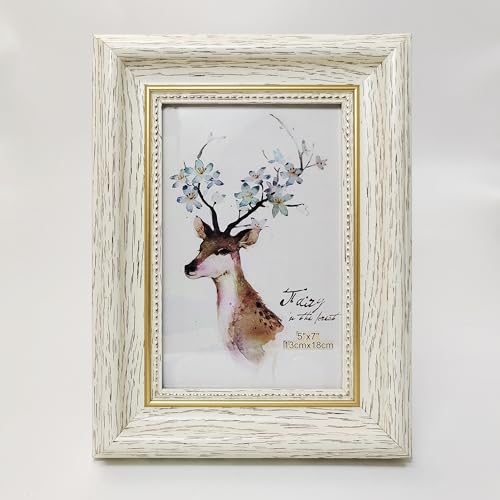 Picture Frames 5x7 White (Cream Color) Photo Frame. Frames 7x9.Front opening 4.8x6.8. Darker Blue & Gold.Plastic Panel(not Glass).Peel Off The Panel's Film,Words on the Film Affect the Use. - color: White, size: 5x7