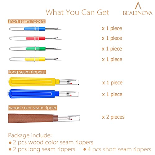 BEADNOVA Seam Ripper 8pcs Thread Cutter Stitch Remover Small and Large Thread Remover Stitch Eraser Tag Ripper for Clothes Crafting Embroidery (3 Styles)