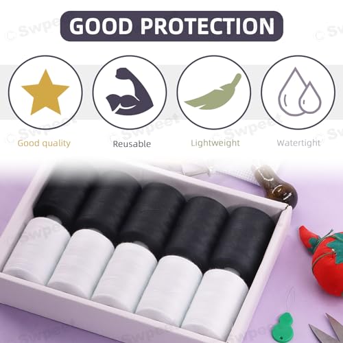 Swpeet 10Pcs 1000 Yards Black White 2 Colors All Purpose Threads Assorment Kit, Handy Polyester Sewing Threads Embroidery Thread, Hand Sewing Needle Threaders Set for Crafters Lovers - color: Black and White Styles