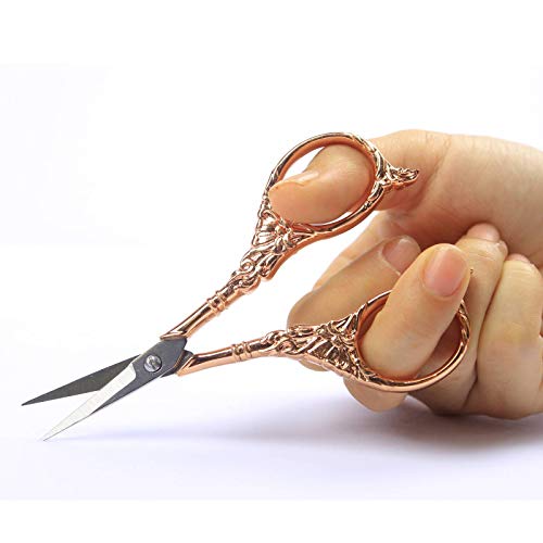 BIHRTC Vintage European Style Scissors Stainless Steel for Cross Stitch Cutting Embroidery Sewing Handcraft Craft Art Work DIY Tool(Rose Gold) - color: Rose Gold, size: 4.5 IN